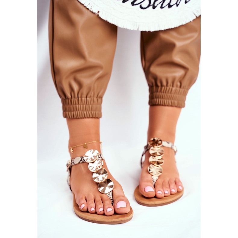 FJ1 Női szandál Elegáns aranylemez kígyó Casandra bézs 1