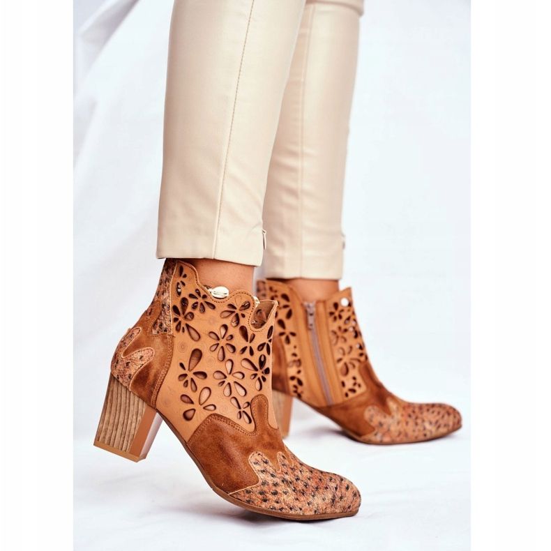 Női csizma magas sarkú Maciejka tavaszi piros 04369-29 barna 1