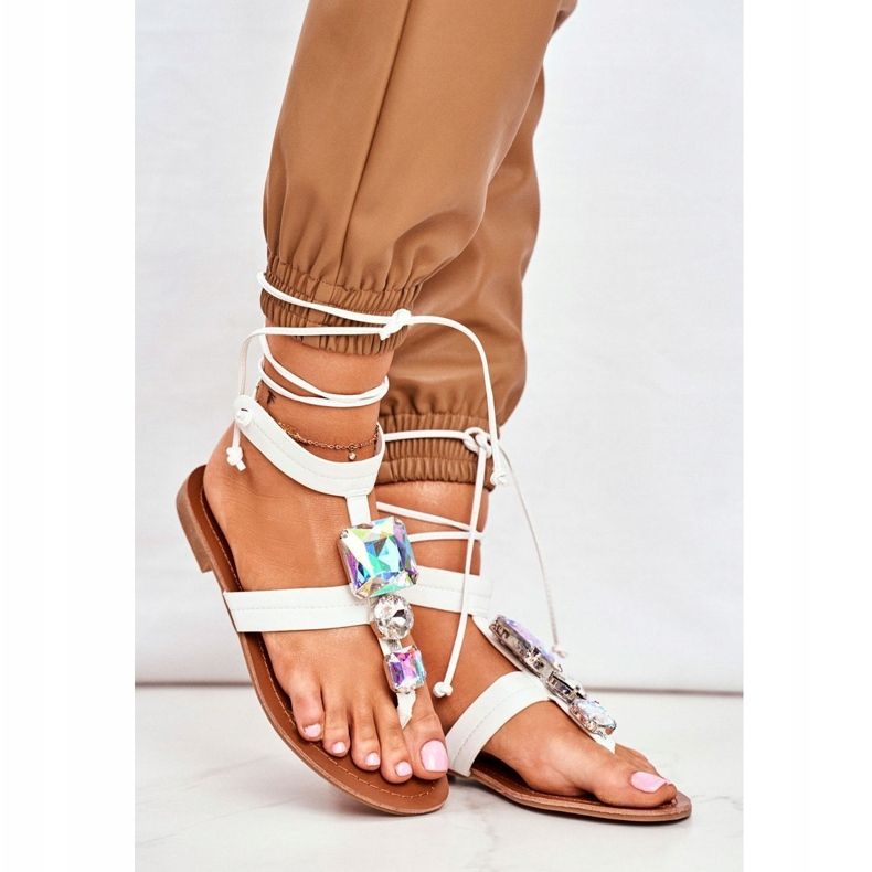 PS1 Női szandál Gladiátor kristályokkal Fehér Volare 1