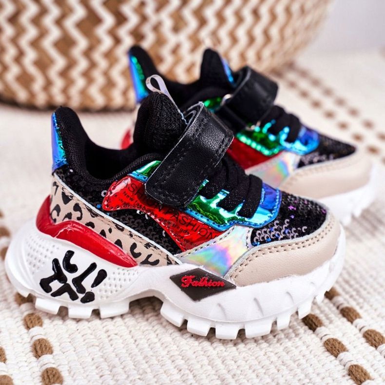 FRROCK Sport gyermekcipő tépőzáras fekete színnel Légy boldog sokszínű 2