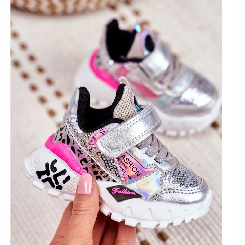 FRROCK Sport gyermekcipő tépőzáras ezüsttel Légy boldog szürke 2