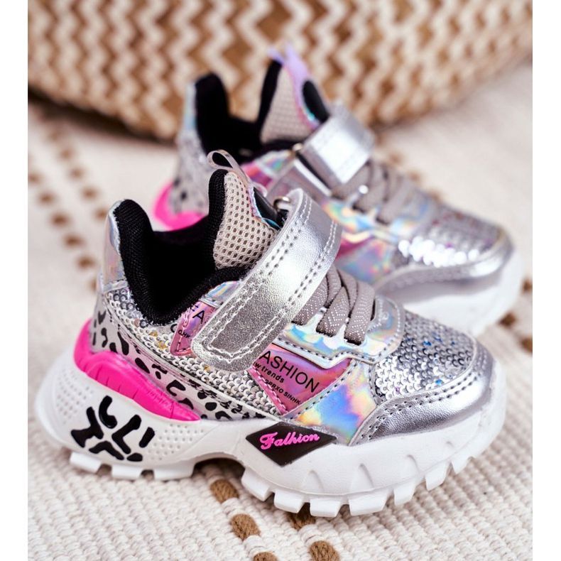 FRROCK Sport gyermekcipő tépőzáras ezüsttel Légy boldog szürke 1