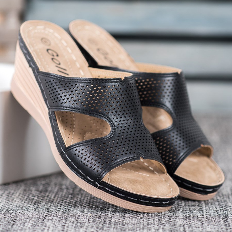 GOLL Könnyű ék papucs fekete 2