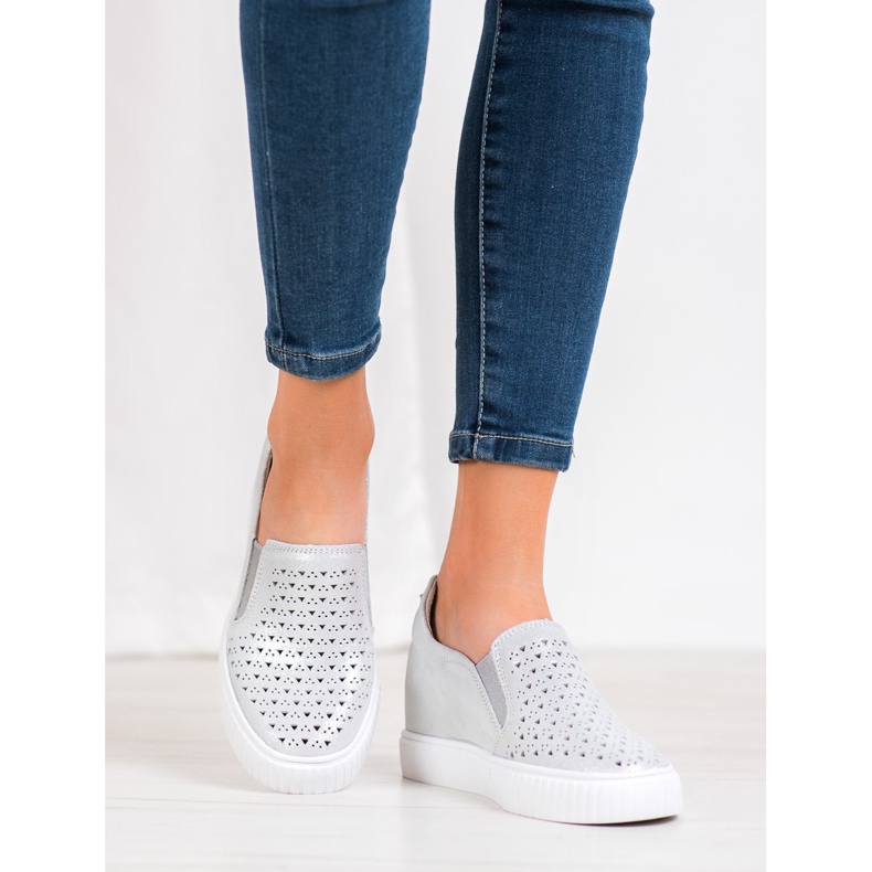 Filippo Bőr Slipons az ék szürke 2