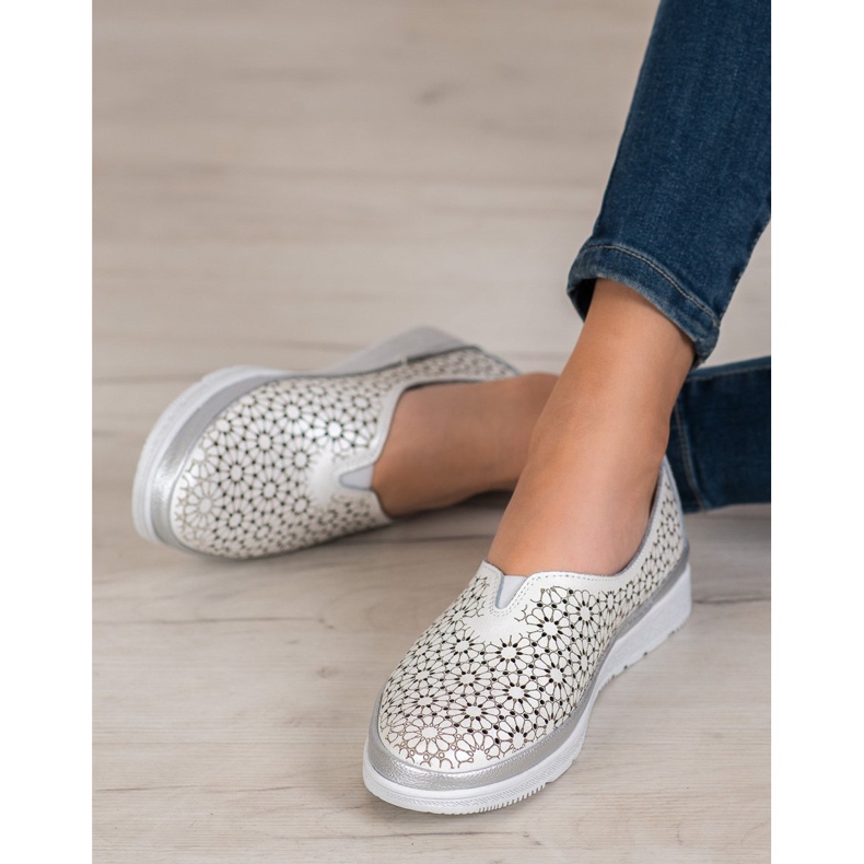 Filippo Bőr Slipons virágmintával fehér sárga 1