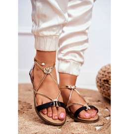 S.Barski Női szandál lapos fekete és arany Barski Samim sárga 1