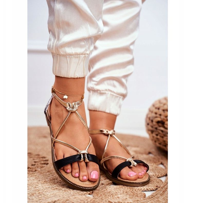 S.Barski Női szandál lapos fekete és arany Barski Samim sárga 1