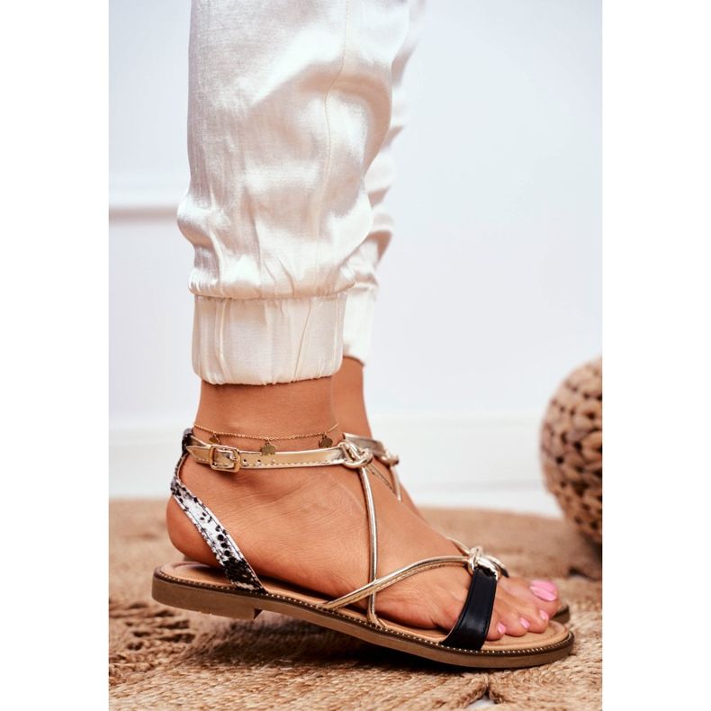 S.Barski Női szandál lapos fekete és arany Barski Samim sárga 2