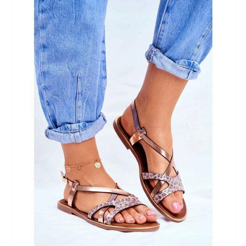 S.Barski Női lapos szandál Champagne Barski Lomba rózsaszín sárga 1