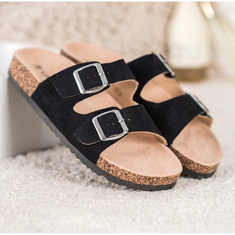 VINCEZA Csattal Papucs fekete 2