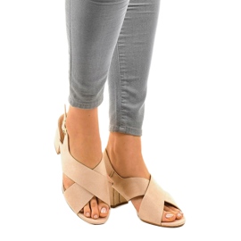 Bézs színű magas sarkú szandál A305 velúr 1