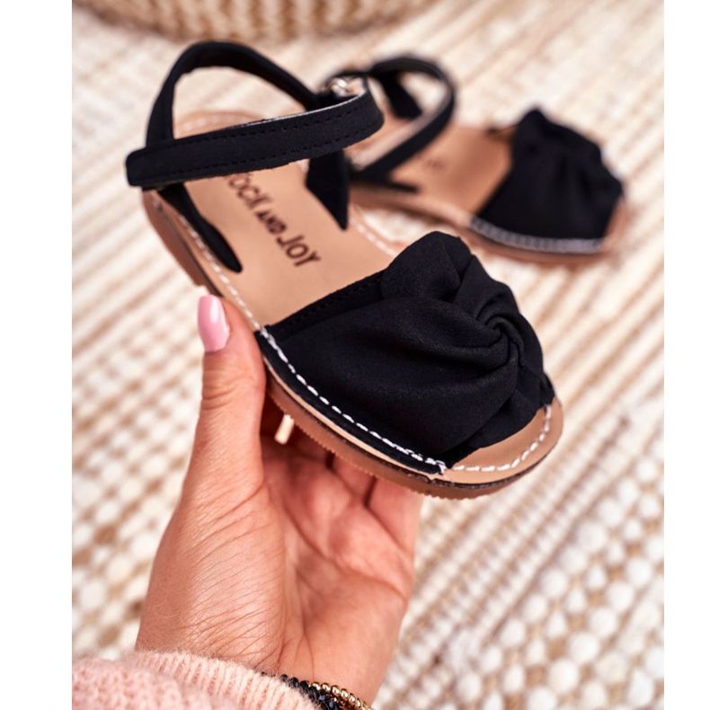 FRROCK Gyermek sárga, ostoba tépőzáras szandál fekete 2