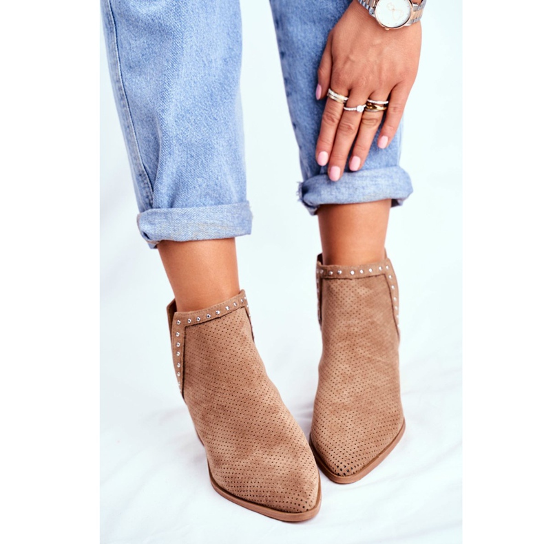 Bellucci Női csizma sarkán Velúr Áttört Bézs Margate 2