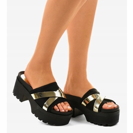 Fekete magas sarkú papucs CL-3A309-42 sárga 2