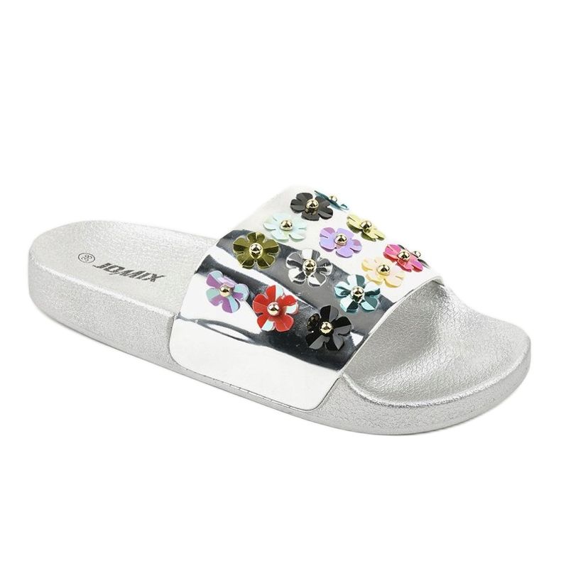 Ezüst papucs virággal D7659-3 szürke 1