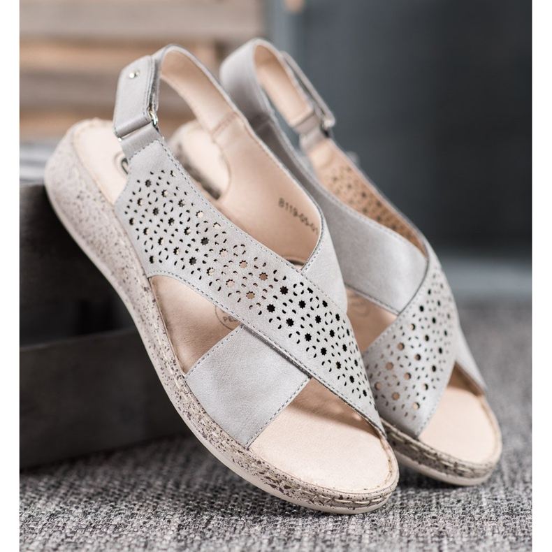 SHELOVET Kényelmes tépőzáras szandál szürke 2