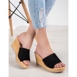 SHELOVET Velúr ék szandál fekete 2