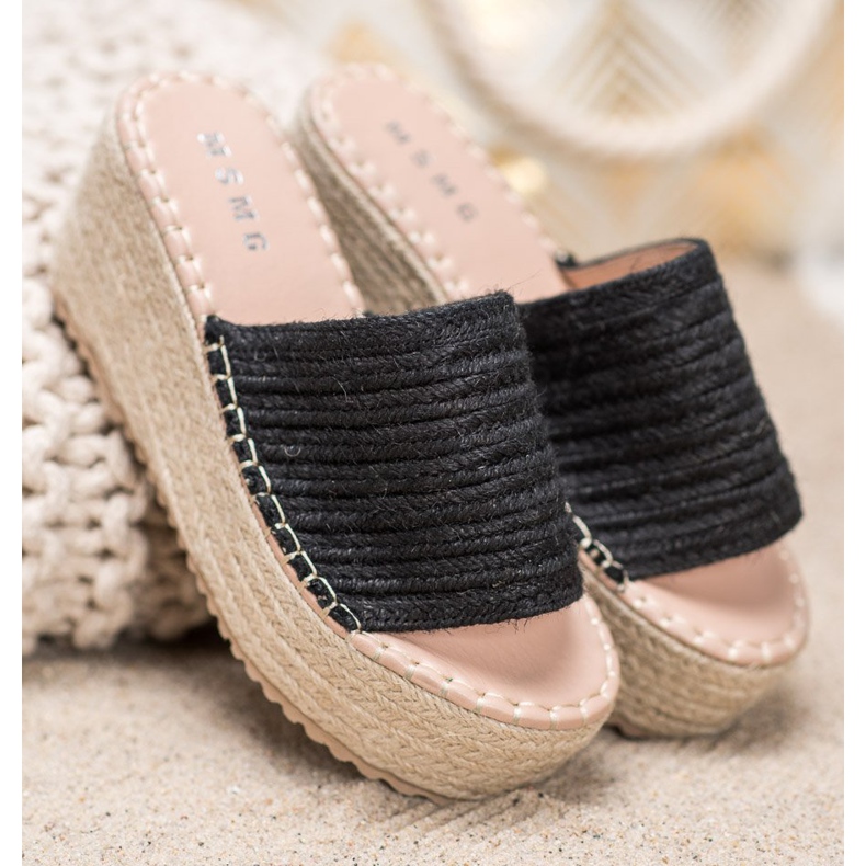 SHELOVET Fonott ék szandál fekete 1