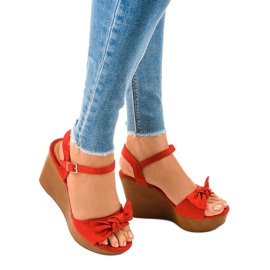 Piros velúr ék szandál HY8542 1