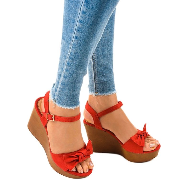 Piros velúr ék szandál HY8542 1