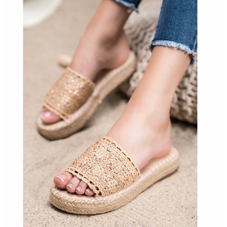 Small Swan Papucs kristályokkal bézs sokszínű aranysárga 1