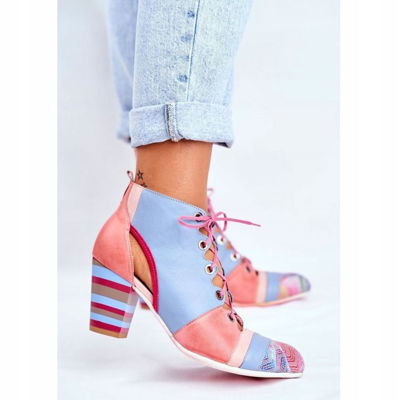 Női csizma sarkú bőr Maciejka tavasz 03938-15 kék rózsaszín 1