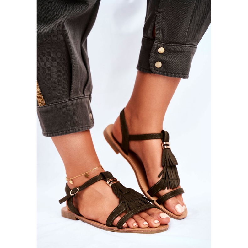 FJ1 Női szandál Lapos velúr Boho Olive Lucami sokszínű zöld 1