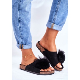 MSMG Női fekete papucs parafán, Pompom Galaxóval 1