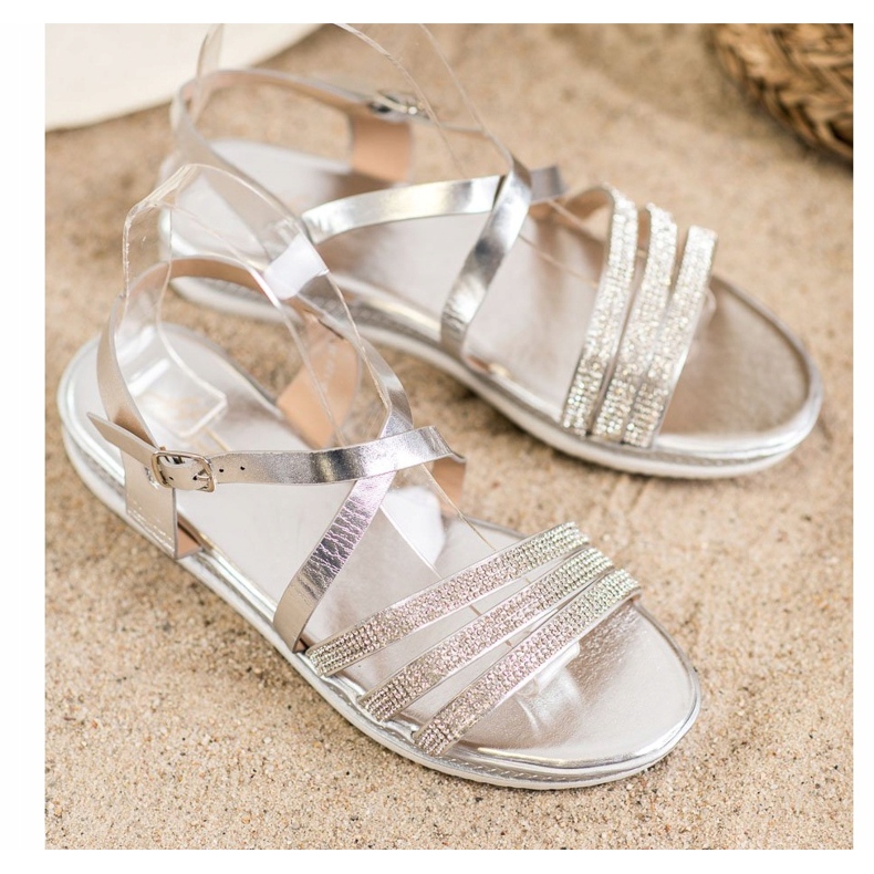 SHELOVET Kényelmes ezüst szandál szürke 2