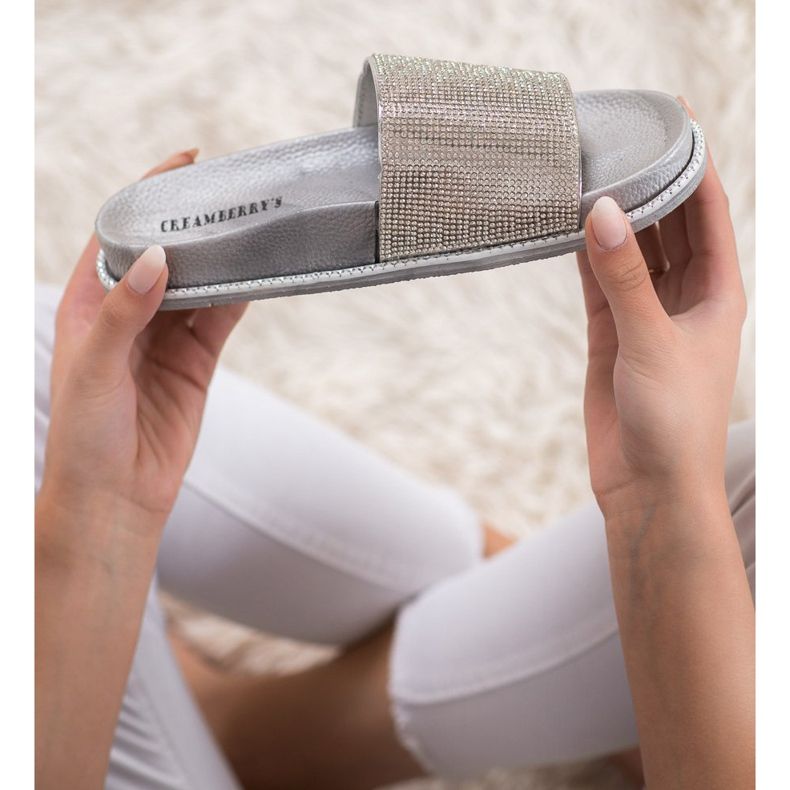 Creamberry'S Ezüst papucs kristályokkal szürke 1