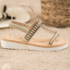 SHELOVET Csúsztatható szandál gyöngyökkel sárga 2