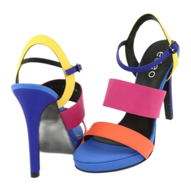 Magas bőr szandál az Edeo 3338 sarkán kék narancssárga rózsaszín sárga 2
