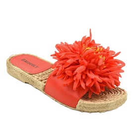 Piros papucs virágokkal espadrilles CD-1831 1