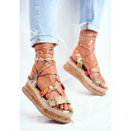 FRBS Női szandál a parafa platformon, Orange My Way kötött narancssárga sokszínű 1