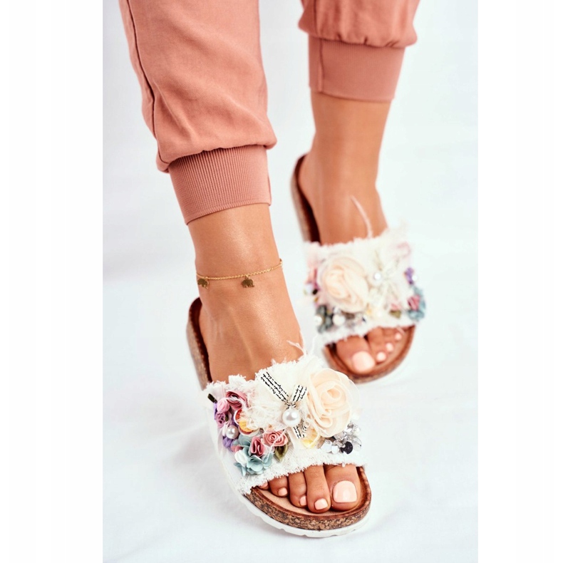 PS1 Női papucs virágokkal Fehér Enrissa sokszínű 2