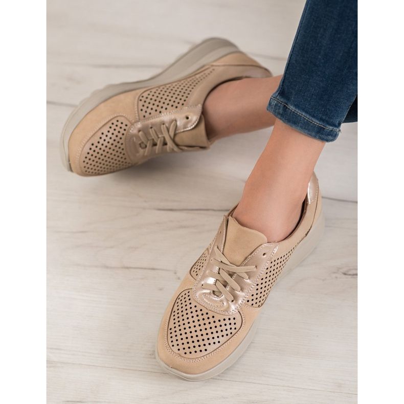 Comer Áttört cipők a Paltformon barna sárga 1