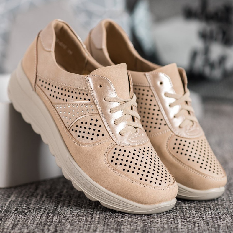 Comer Áttört cipők a Paltformon barna sárga 2