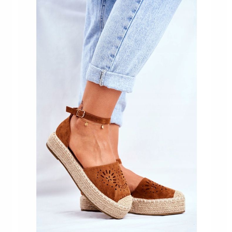 PS1 Női espadrilles a Camel Palermo ágynemű platformon barna 2