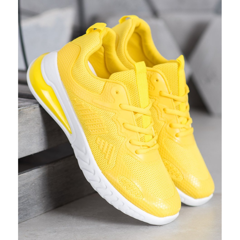 Ideal Shoes Kötött cipők hálóval sárga 1