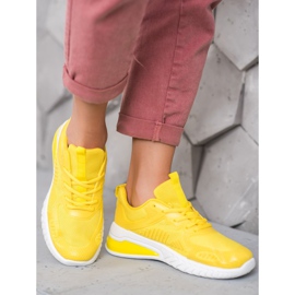 Ideal Shoes Kötött cipők hálóval sárga 2