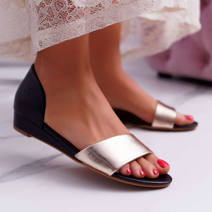 Női szandál Maciejka bőr fekete és arany 1971 Nomara sárga 1