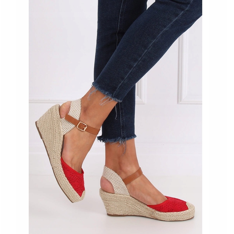 Piros Espadrilles ékeken, piros S-819 Red 2