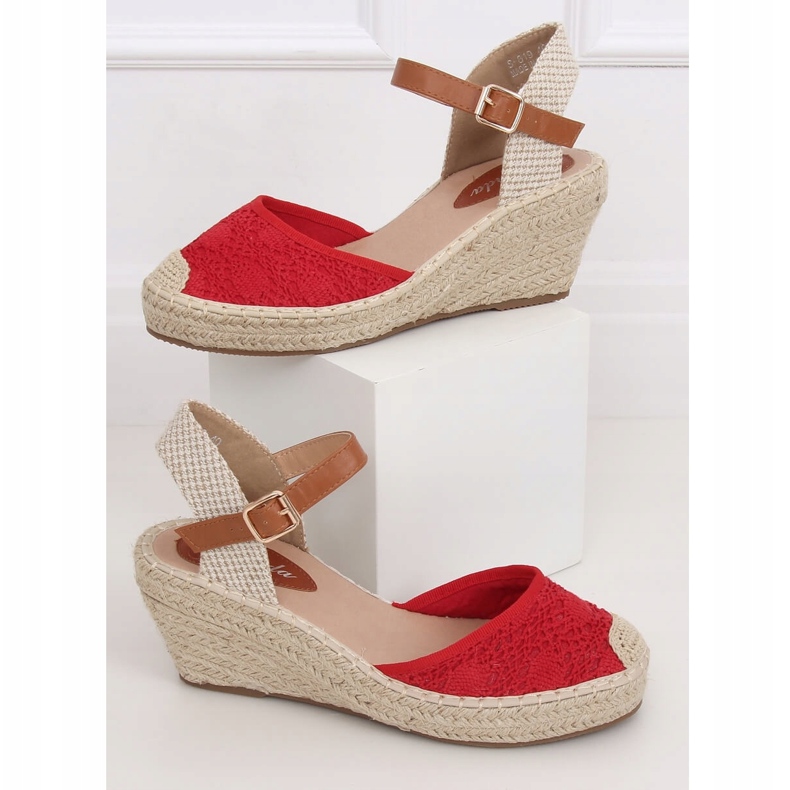 Piros Espadrilles ékeken, piros S-819 Red 1