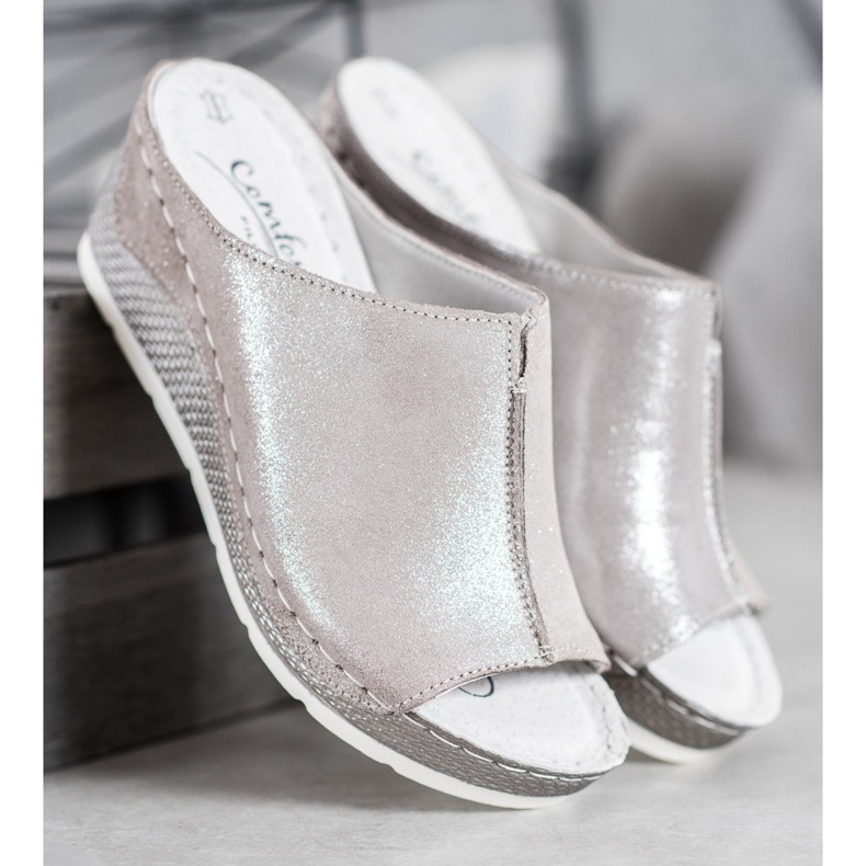 Filippo Ezüst bőr papucs szürke 1