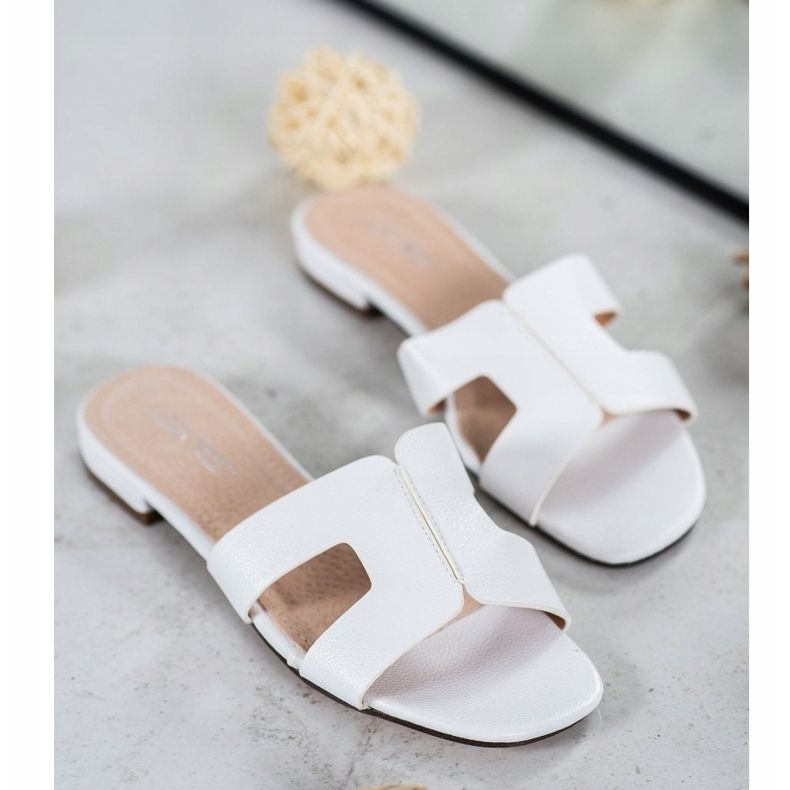 SHELOVET Klasszikus Eco bőr papucs fehér 1