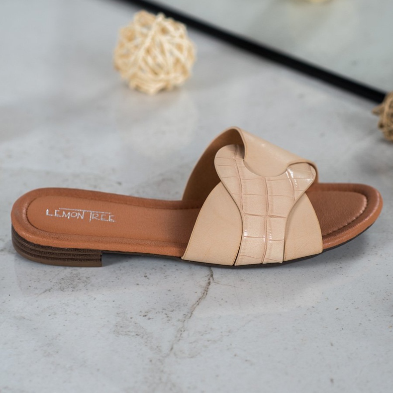 SHELOVET Elegáns Eco bőr papucs bézs 2