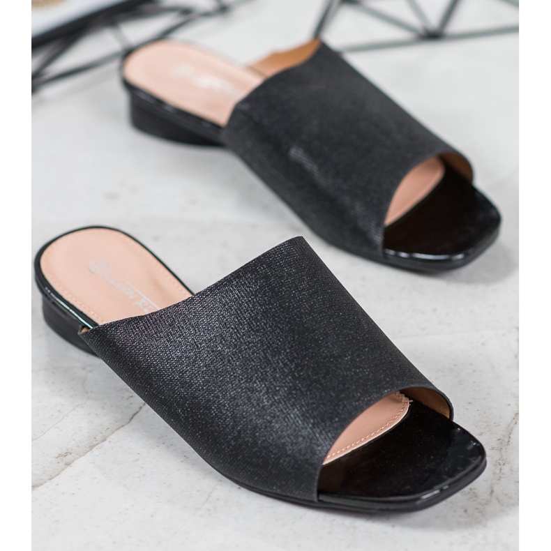 SHELOVET Elegáns papucs csillogással fekete 1