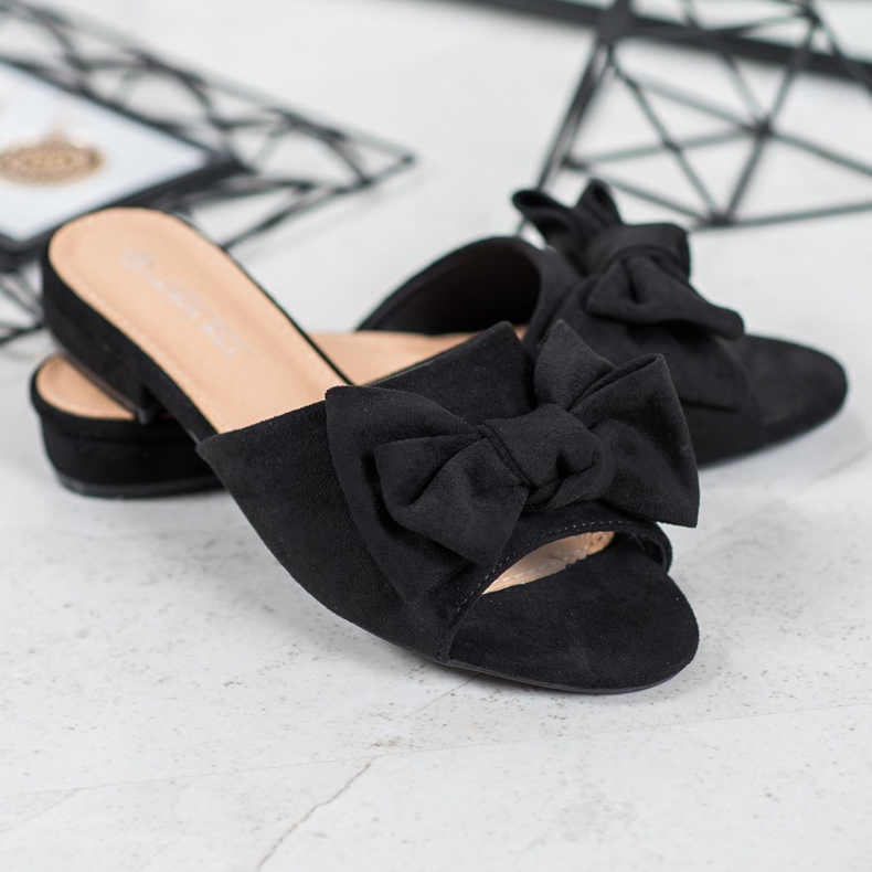 SHELOVET Fekete papucs lapos sarkán 1