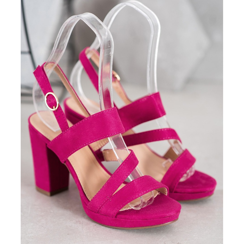 SHELOVET Magas sarkú velúr szandál rózsaszín 1