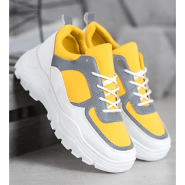 SHELOVET Divatos fűzött cipők fehér sárga 1
